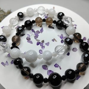 Dark/New Moon & Full Moon Bracelet set, Tourmaline, Smoky Quartz, Moonstone, Clear Quartz, Sold Separately Or Together, Witchy Gift