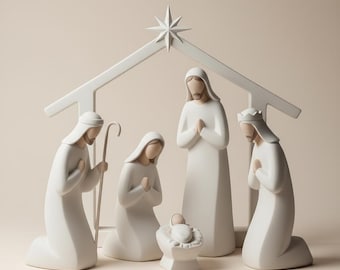 Kerststal – 3D-printbaar STL-bestand | Moderne Minimalistische Kerstscene | Kerstdecoratie | Digitaal 3D-model