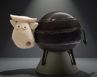 陶器 牛と人の彫刻 横さ約3cm高さ16.5cm ジャージー牛 - 陶器の置物 - 長さ23 cm x 高さ15 cm - Cheval