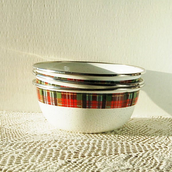 Hallmark Mitford Bowls Christmas Plaid Pine Holly Set of 3