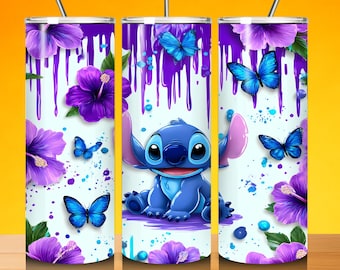 Stitch Tumbler Sublimation Design, Inflated 3D Wrap (Digital PNG)