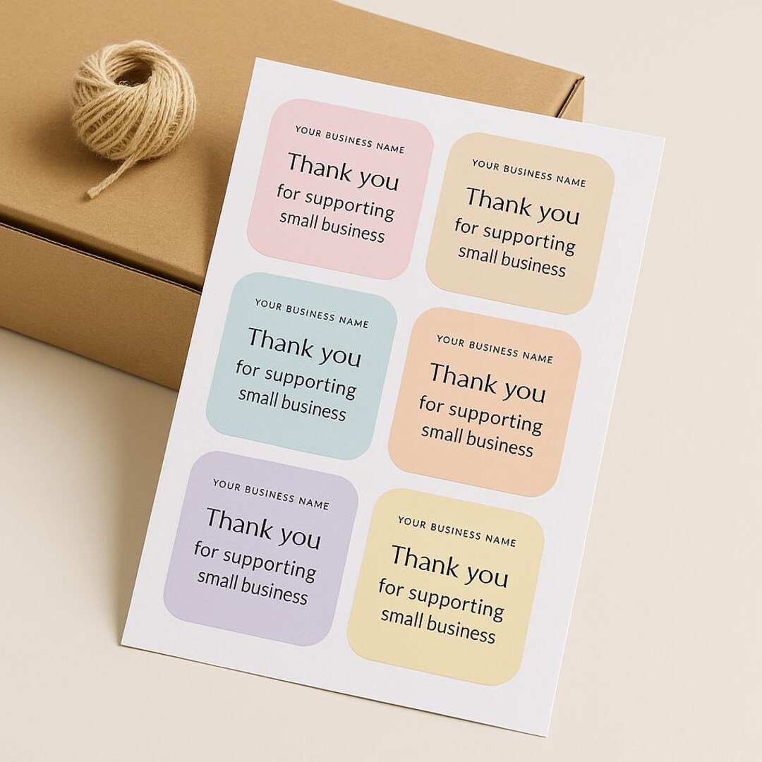Thank You Sample Sticker Editable Thank You Sticker Template | Pastel Small Business Labels ...
