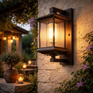 Lámpara de pared exterior, luz exterior de metal impermeable, aplique de pared de vidrio acanalado vintage para porche, jardín, entrada de villa, iluminación exterior