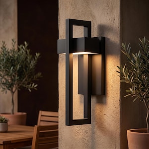 Aplique de pared LED moderno para exteriores, resistente al agua IP65, de aluminio negro | Iluminación exterior contemporánea para jardín, patio y entrada