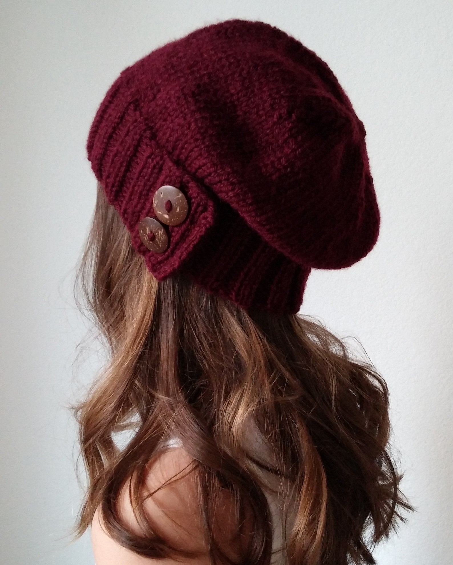 Knit Slouchy Hat With Button/s HEATHER GRAY more Colors Etsy