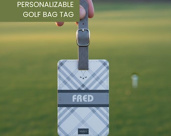 Gepersonaliseerde golftag Aangepaste naam Reisaccessoire Grijze geruite bagage-ID Duurzaam ontwerp Moderne bagage Aangepaste uitrusting Reiscadeau