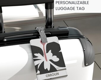 Tropisch Bagagelabel Identificatiekaart Reisaccessoire Vakantie Essentieel bagagelabel Koffer-ID Hibiscusontwerp Zwarte bloem