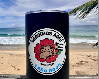 Puerto Rico Coquí Tumbler • Custom Pueblo Insulated Cup (12oz Stainless Steel)  Seguimos Aquí Collective