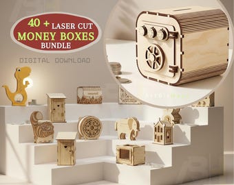 Laser Cut Money Box Bundle | 40+ Piggy Bank SVG Files (Digital Download)