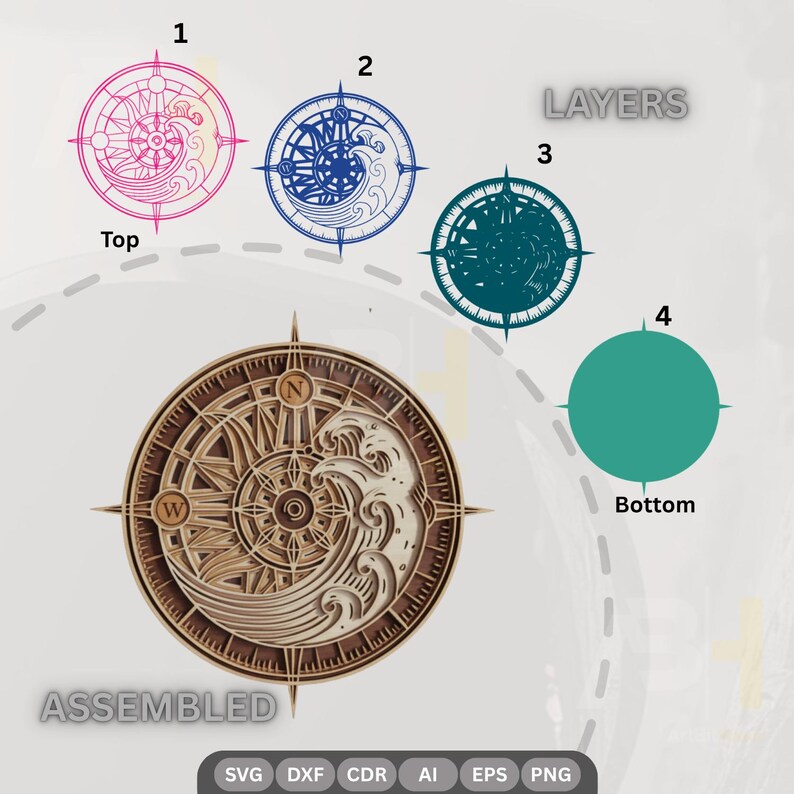 3D Layered Compass SVG | Nautical Laser Cut Wood Wall Art (digital ...