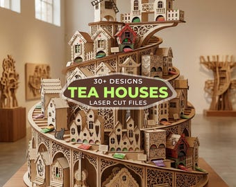 30+ Tea House SVG Bundle | Tea Bag Organizer Laser Cut Files | CNC Glowforge Download