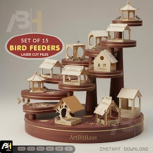 Set of 15 Bird Feeder Laser Cut Files – Unique SVG DXF Plans (Digital Download)