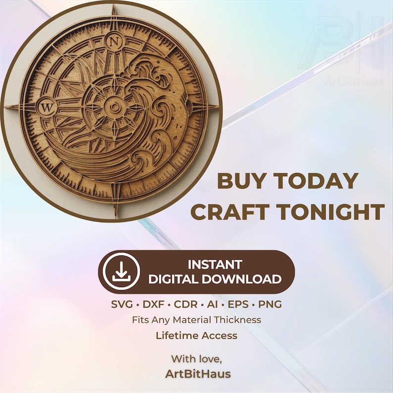 3D Layered Compass SVG | Nautical Laser Cut Wood Wall Art (digital ...