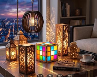 350+ Laser Cut Wooden Lamp Files, Table Lamp, Lantern, Night Light (SVG, DXF)