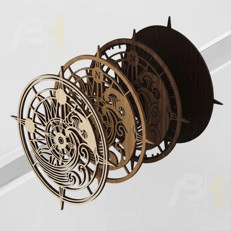3D Layered Compass SVG | Nautical Laser Cut Wood Wall Art (digital ...