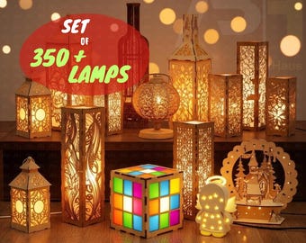 Oltre 350 file per lampade in legno tagliate al laser, lampade da tavolo, lanterne, luci notturne (SVG, DXF)