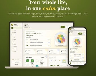 Digital Life Planner Dashboard, Goal & Habit Tracker, Weekly Review App