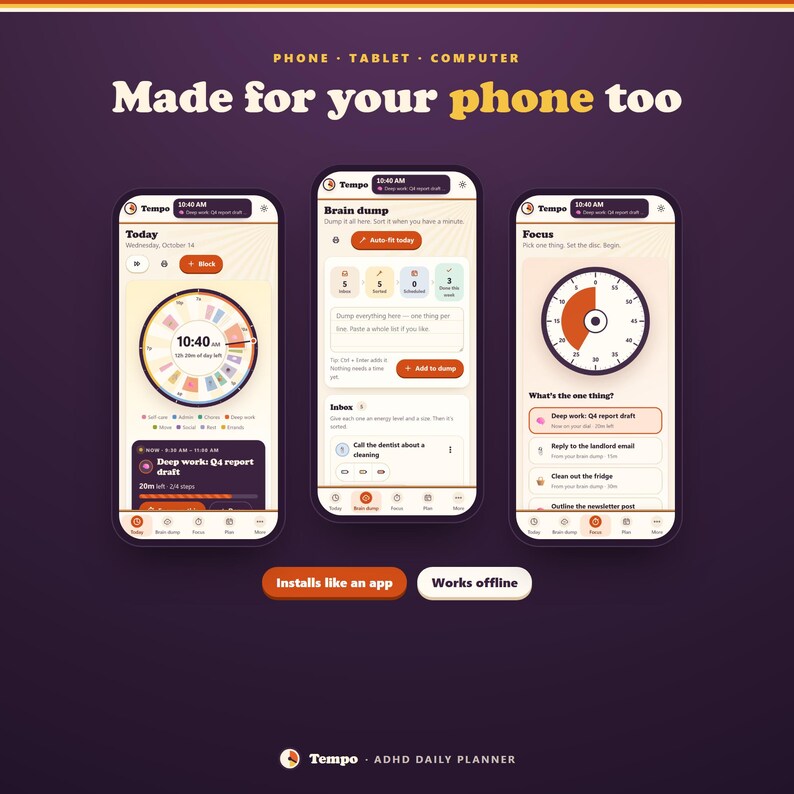 ADHD Daily Planner App, Time Blocking Schedule, Brain Dump & Focus Timer image 12