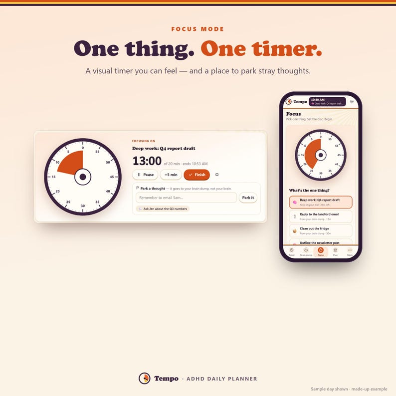 ADHD Daily Planner App, Time Blocking Schedule, Brain Dump & Focus Timer image 7