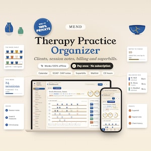 Therapy Practice Organizer, Offline HTML Therapist Planner & Session Notes