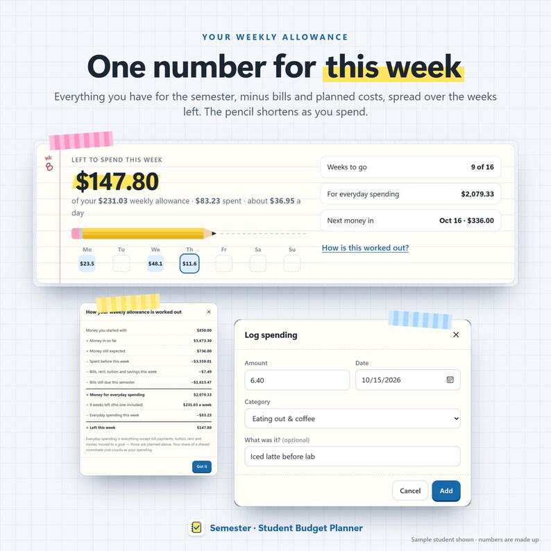 Student Budget Planner App, College Semester Money Tracker (Digital Download) 画像 2