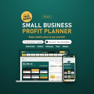 Small Business Profit Planner App, Profit Tracker, Invoice & Mileage Log (Digital Download)