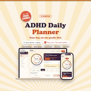 ADHD Daily Planner App, Time Blocking Schedule, Brain Dump & Focus Timer