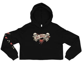 Be Mine Skull Heart Crop Hoodie | Valentine Sweatshirt | Ember Rose & Co.