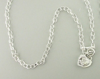 Quinceanera Necklace Toggle Heart Sterling Silver Mis Quince Gift