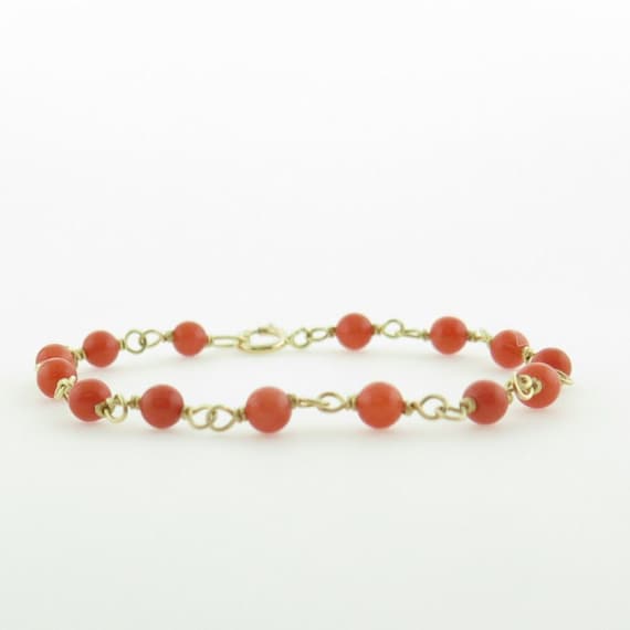 14kt Red Coral Baby Bracelet Genuine Red Mediterranean Infant Gift