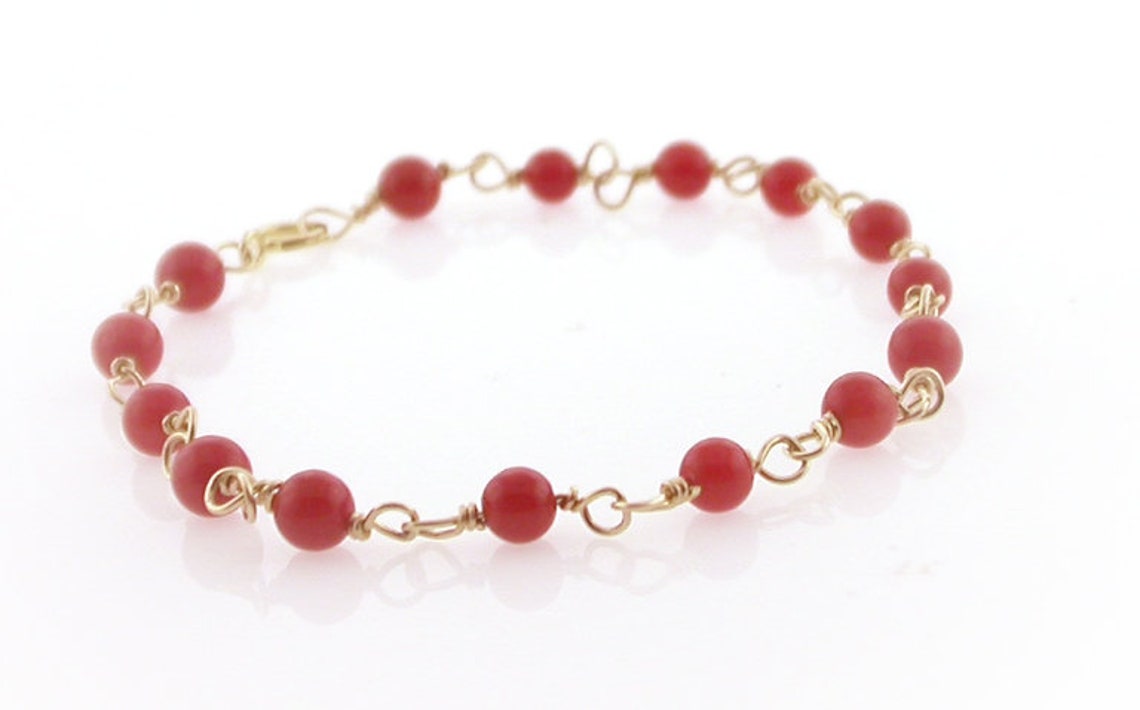 14Kt Red Coral Baby Bracelet Genuine Red Mediterranean Infant Etsy