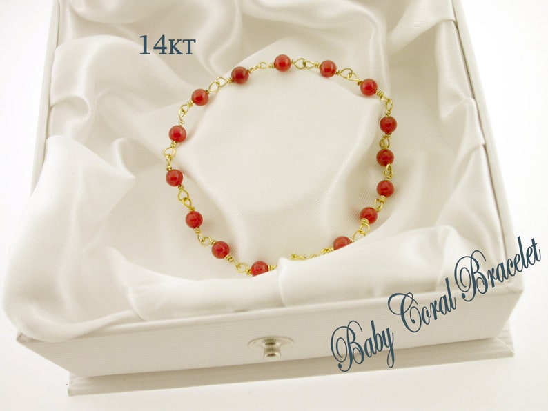 14kt Red Coral Baby Bracelet Genuine Red Mediterranean Infant Gift
