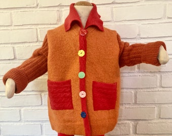 Toddler’s Orange Boiled Wool Coat, Upcycled