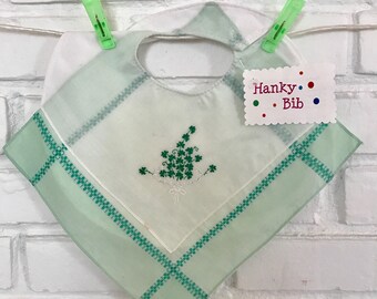 Green baby bib with shamrocks! from Irish handkerchiefs, for your little leprechaun!