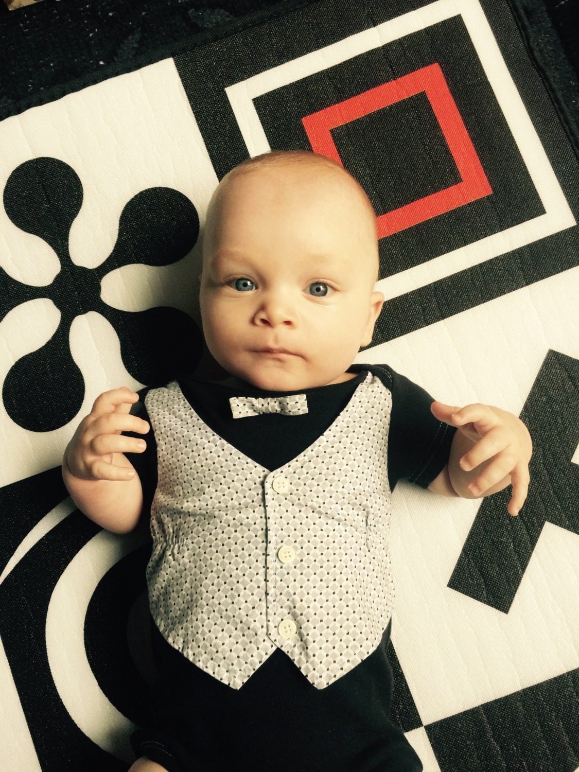 Baby Boy Onepiece Boy Black Onesie Grey Diamond Pattern Vest Etsy