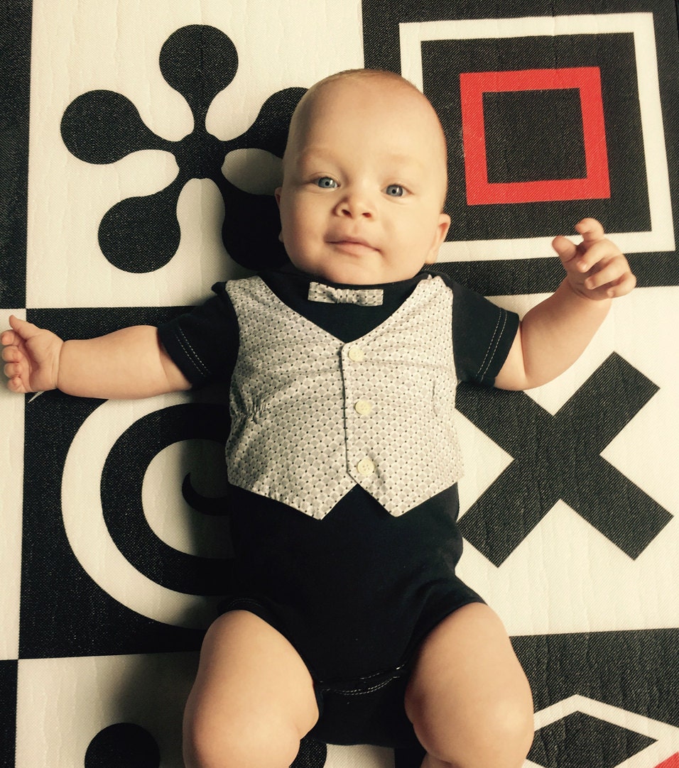 Baby Boy Onepiece Boy Black Onesie Grey Diamond Pattern Vest Etsy