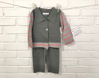 A 2 pc. wool sweater set for toddler, cut from up-cycled sweaters. Size 12-18 mos. Cotton & soft Merino wool