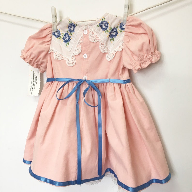 Pink baby corduroy toddler dress with embroidered flowers Etsy