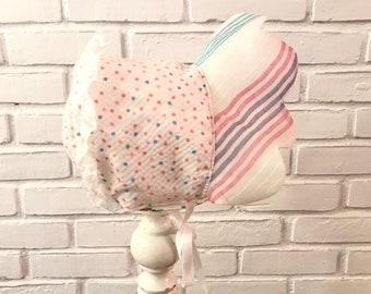 Spring Bonnet for Baby Girl, An Easter Bonnet—Vintage-inspired with pastel stripes and polka dots!