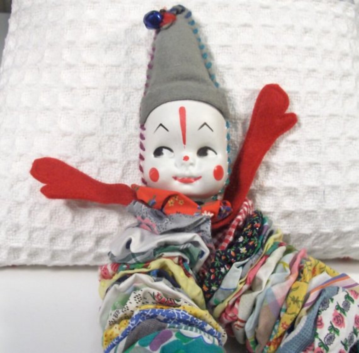 Yo Yo Clown Doll, Jinglin' Jack, Colorful Vintage Fabrics, Authentic