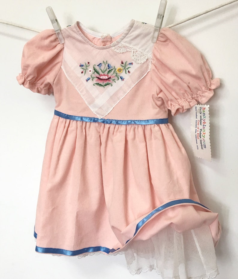Pink baby corduroy toddler dress with embroidered flowers Etsy