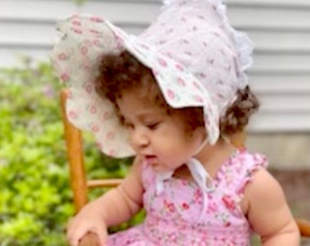 Spring Bonnet for Baby Girl, An Easter Bonnet—Vintage-inspired with rosebuds and roses with lace