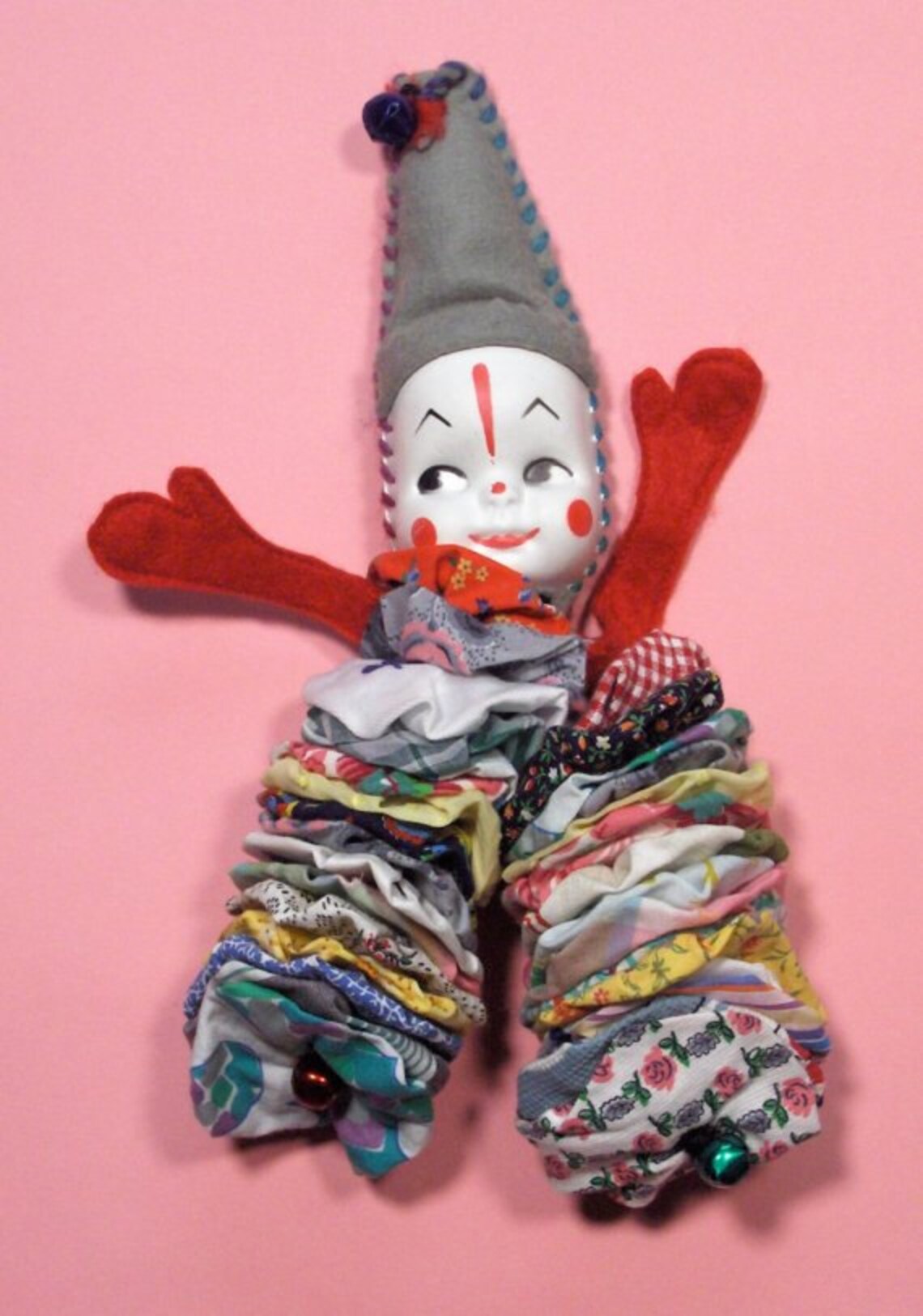Yo Yo Clown Doll, Jinglin' Jack, Colorful Vintage Fabrics, Authentic