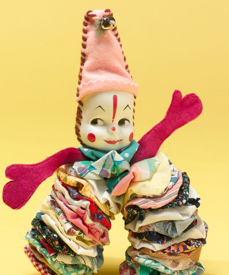 Yo Yo Clown Doll, Jinglin' Jack, Colorful Vintage Fabrics, Authentic