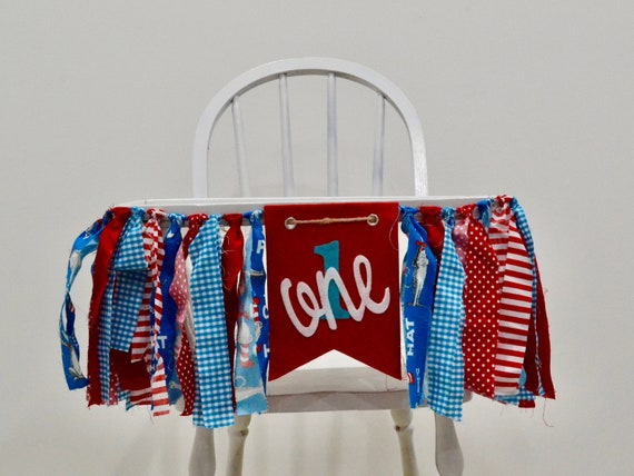 Cat in the Hat Birthday Banner, dr suess 1st birthday, cat in the hat birthday, girl 1st cake smash, 1st cake smash, 1st photo prop Il_570xn