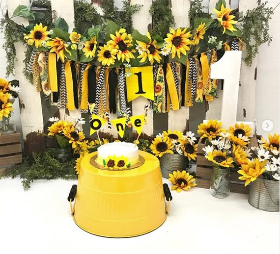 Sunflower 1st Birthday Banner, Sunflower Birthday, girl 1st cake smash, girl first birthday banner, sunflower 1st cake topper, girl cake 1st Il_570xn