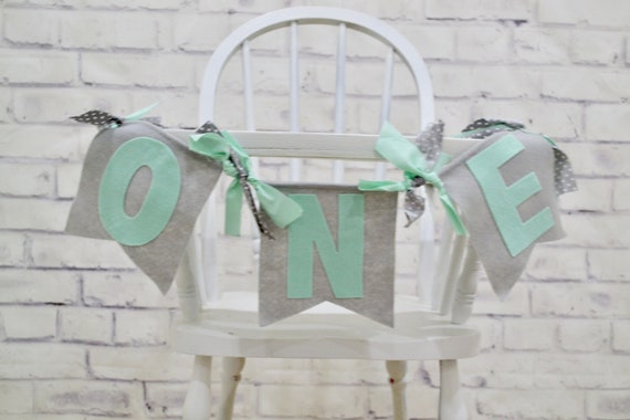 ONE birthday banner, mint green and grey birthday, grey 1st birthday, boy 1st, girl 1st, girl cake smash, boy cake smash, boy 1st birthday Il_570xn