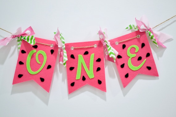 Watermelon ONE Girl Birthday Banner, summer 1st birthday banner, watermelon cake smash, summer 1st cake smash, watermelon birthday banner Il_570xn