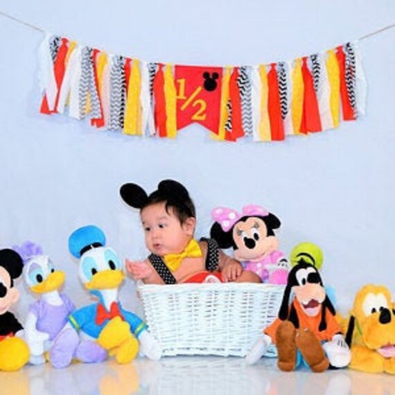 Mickey Mouse Half Birthday Banner, Half Birthday Banner, 6 month Birthday Banner, Mickey Mouse birthday party, half birthday party, half boy Il_570xn