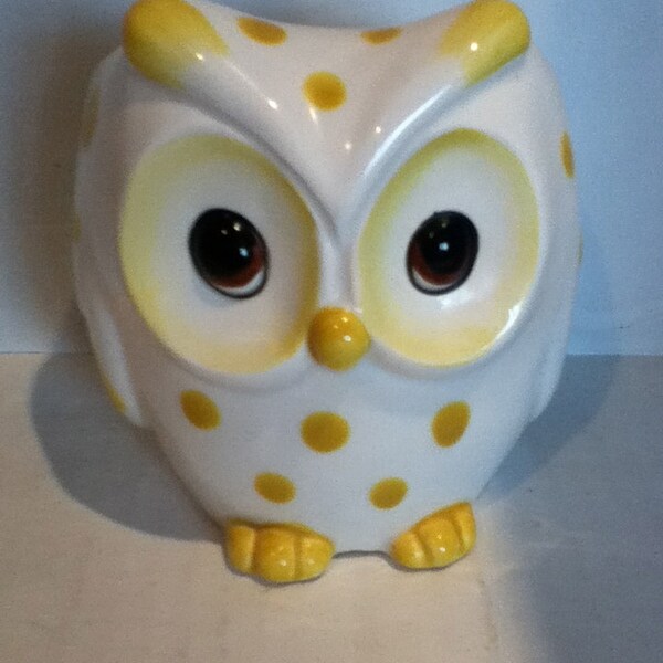 Vintage owl planter yellow 60s home decor retro mod nature made in japan mod retro